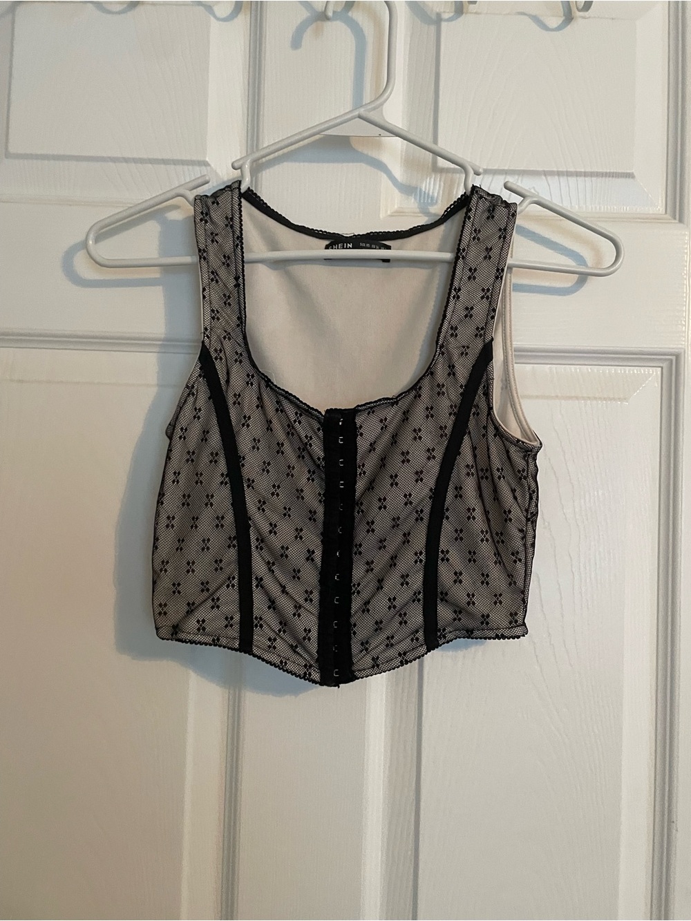 SHEIN Black Mesh Corset-Style Crop Top
